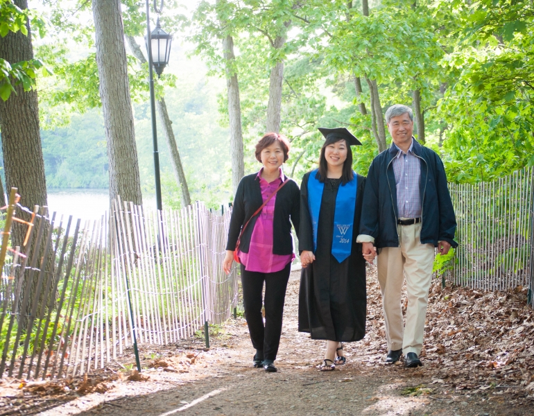Keung and parents at Wellesley for graduation