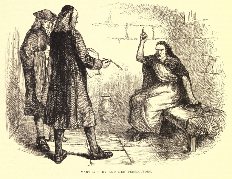 Accused witch being interrogated in cell in Puritan Salem.