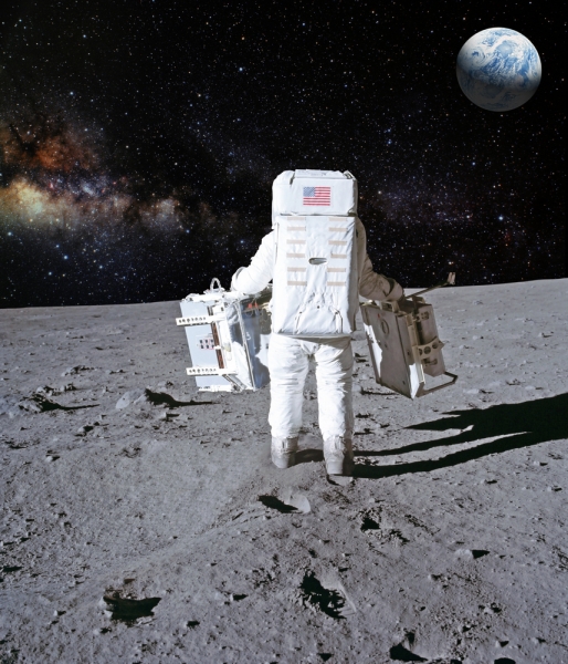 Astronaut walking on the moon.