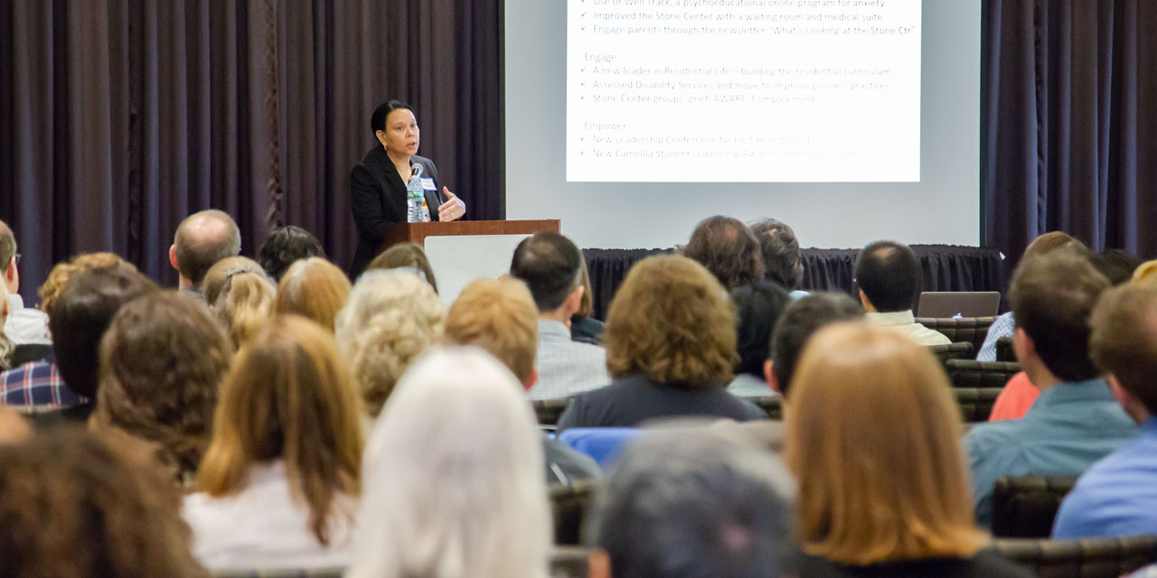 Dean Sheilah Horton speaks to faculty members at day long retreat