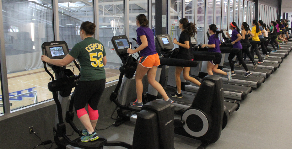 students exercising in the new fitness center
