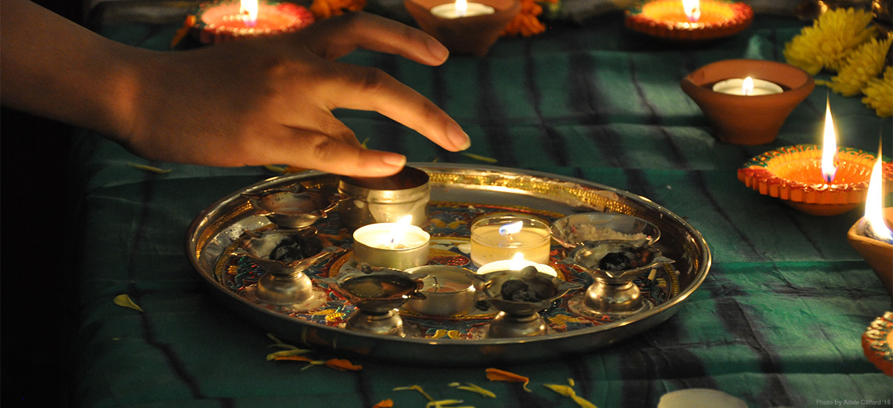 Candles lit in celebration of Diwali