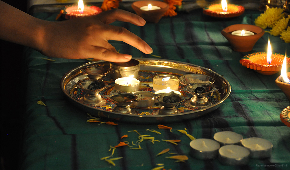 Candles lit in celebration of Diwali