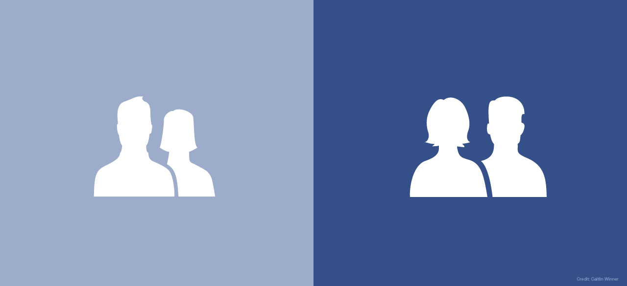 Old and new Facebook icon, the new icon puts woman in front. 
