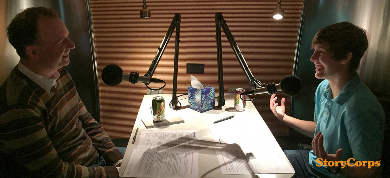 Professor Bryan Burns and Kaylie Cox '18 record a StoryCorps Interview