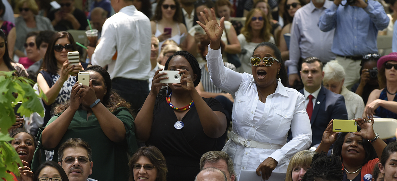 Photo of Oprah Winfrey, a guest at Wellesley’s 2016 Commencement 