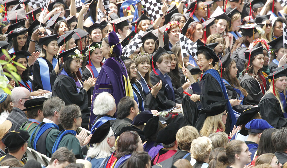 Commencement concludes and the graduates process out. 