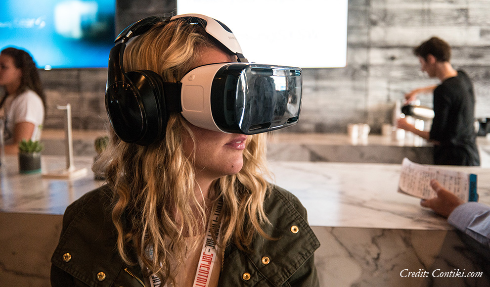 Young woman uses virtual reality googles 