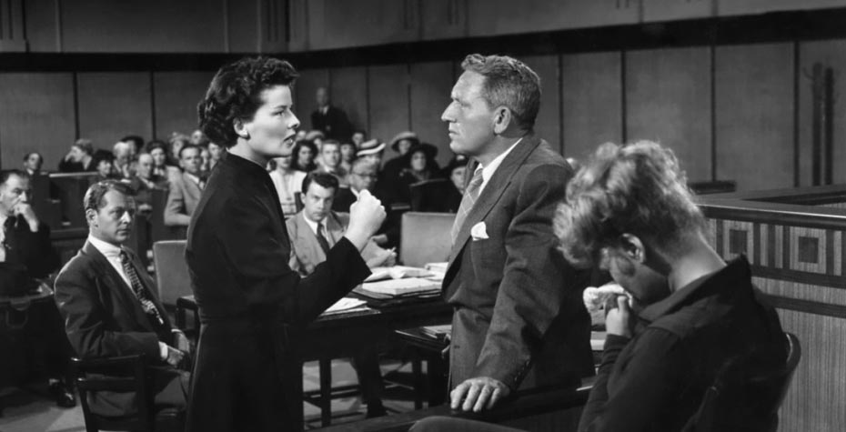 Hepburn and Tracy in scene from Adam's Rib