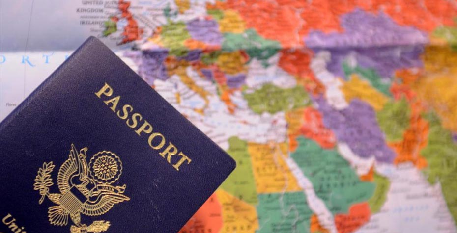 passport and world map