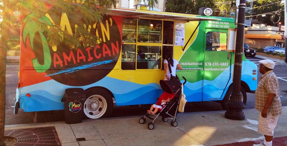 "Makin Jamaican" food truck on Dorchester Ave in Boston