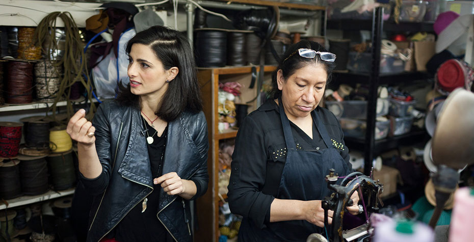 Wall Street Journal photo of Twena in factory with hat maker Angeles Morales