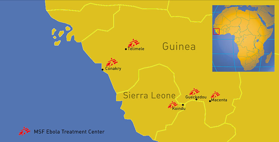 map of guinea and sierra leone showing Ebola sites