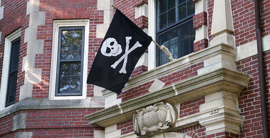 jolly roger flies above Beebe entrance