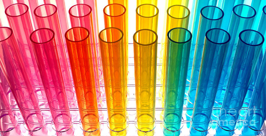 Empty test tubes in rainbow hues