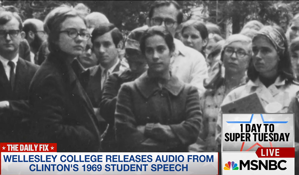 Historic photo of Hillary Rodham Clinton '69 as broadcast by MSNBC