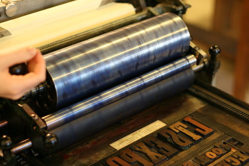 image of antique hand press in the Book Arts Lab