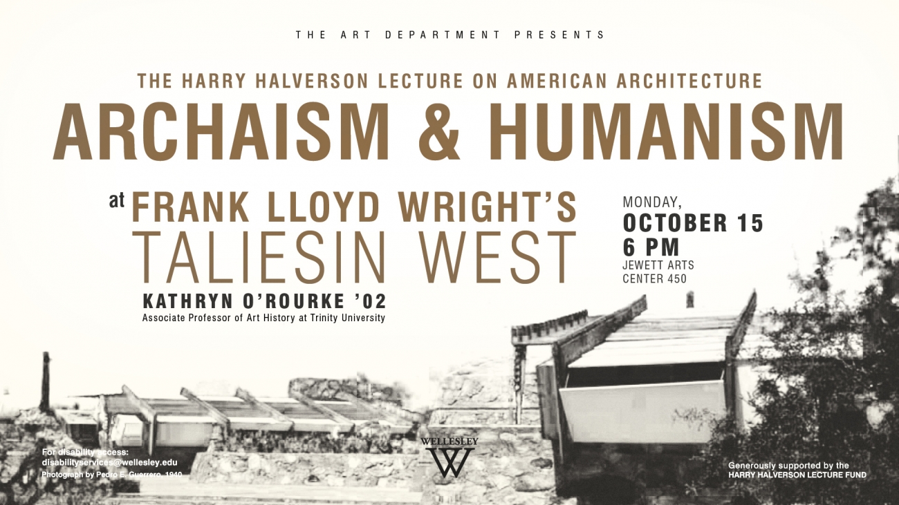 sepia and white poster for Archaism & Humanism Taliesin West lecture