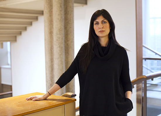 Professor Liza Oliver in the Jewett Sculpture Court