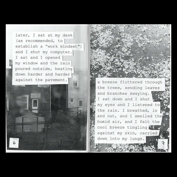 open book with black and white photos and text over top