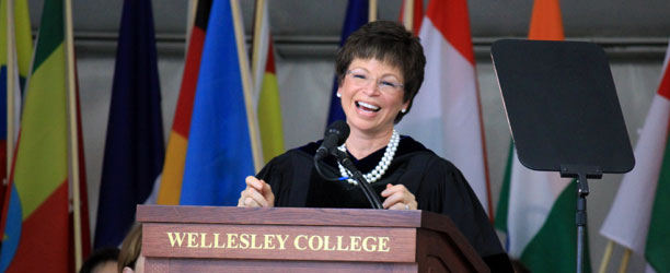 Valerie Jarrett delivering speech at Wellesley