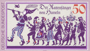 german stamp showing pied piper of Hamelin