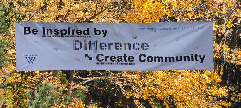 A Diversity and Inclusion banner hangs outside 