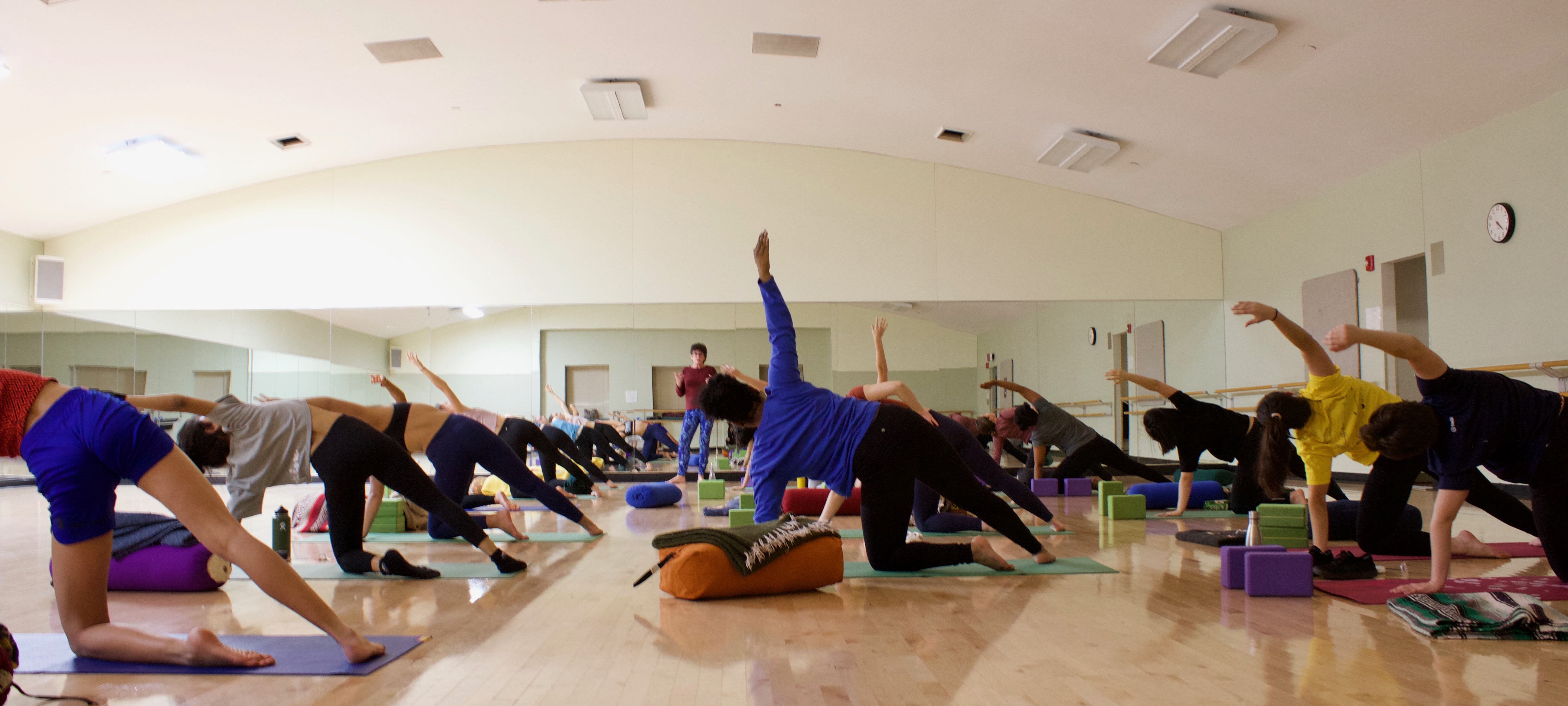students stretching during a yoga class