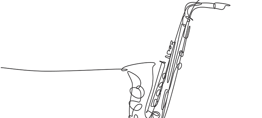 Line drawing of a saxophone.