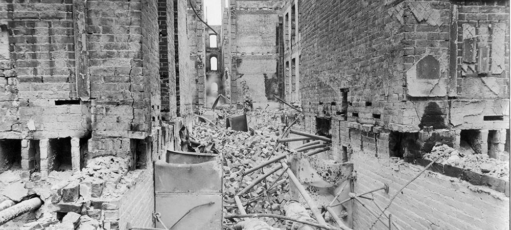 The rubble inside of College Hall caused by the fire 