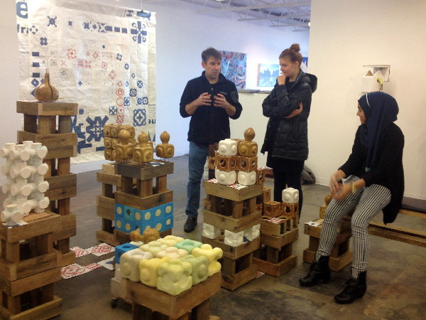 Students visit Andy Mowbray's show at Lamontagne Gallery, Boston