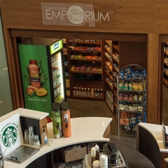 Shelves of snacks in the Emporium