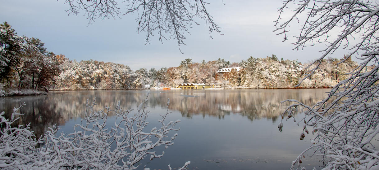Snow covering Lake Waban.