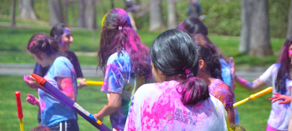 Students on Holi, celebrating on the Chapel Lawn