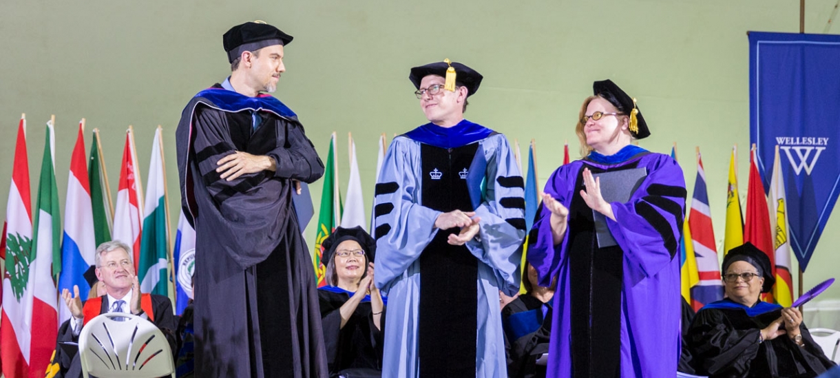 Pinanski Prize Winners standing on commencement stage