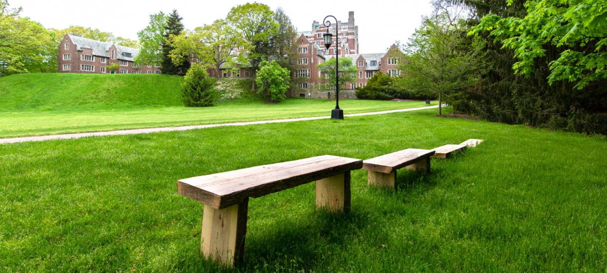 benches made from recycled material next to severance green