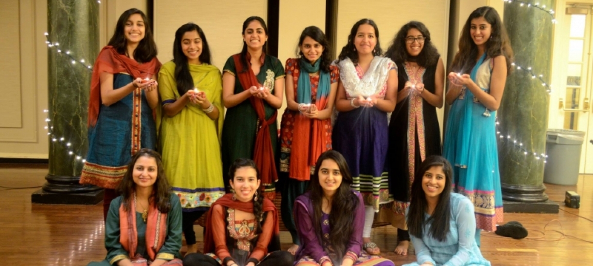 Students pose for a photo at Diwali celebration