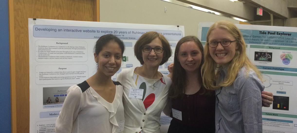 Students and a professor standing in front of their Ruhlman Conference posters
