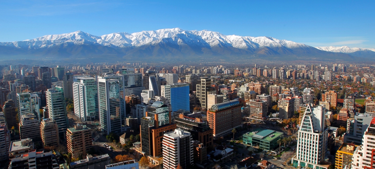 Overhead view of Santiago, Chile with Andes in the background