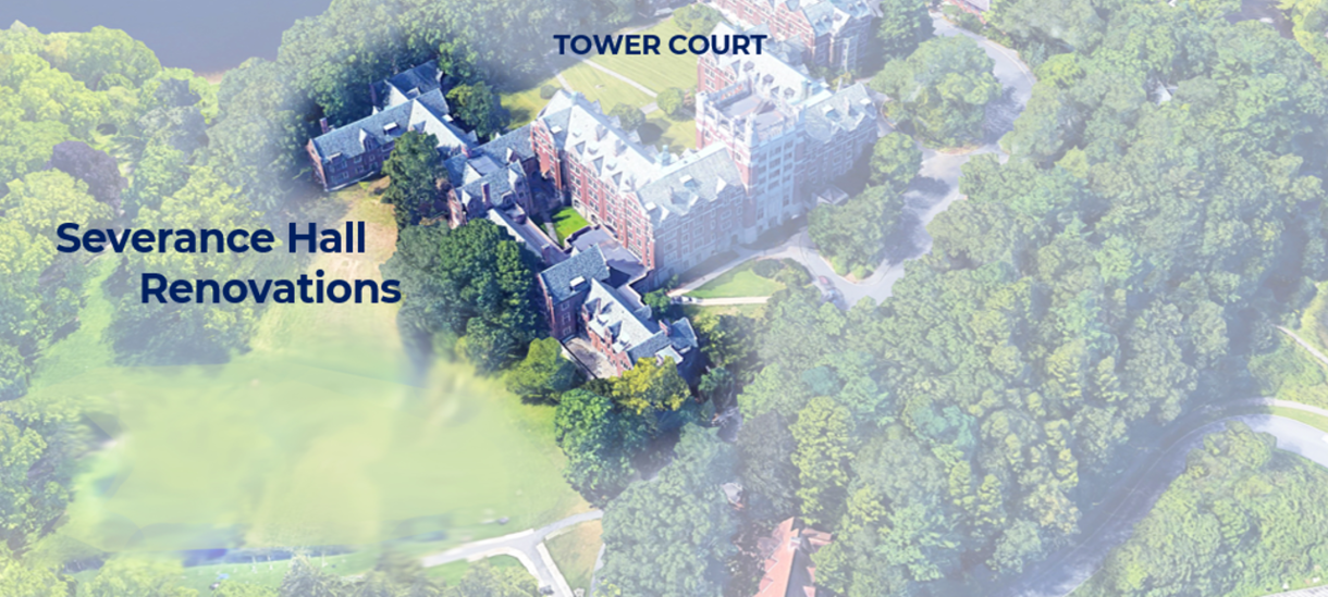 aerial rendering of towers and severance halls
