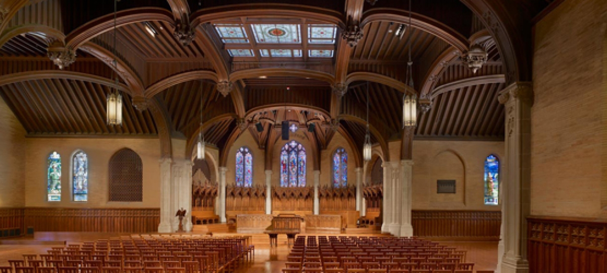 The spacious interior of Houghton chapel