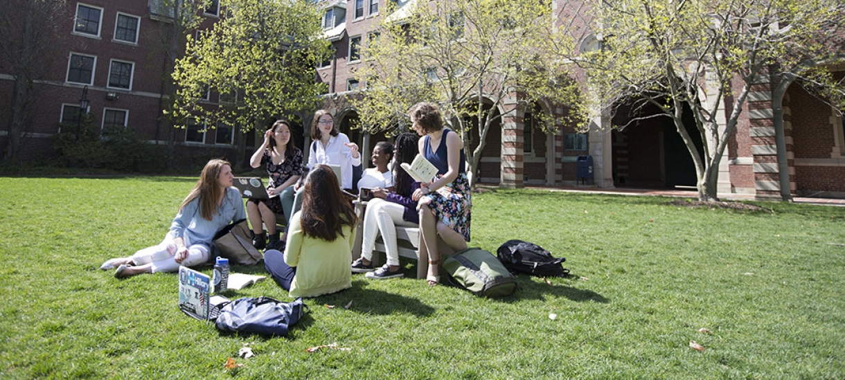 students gathering on campus 