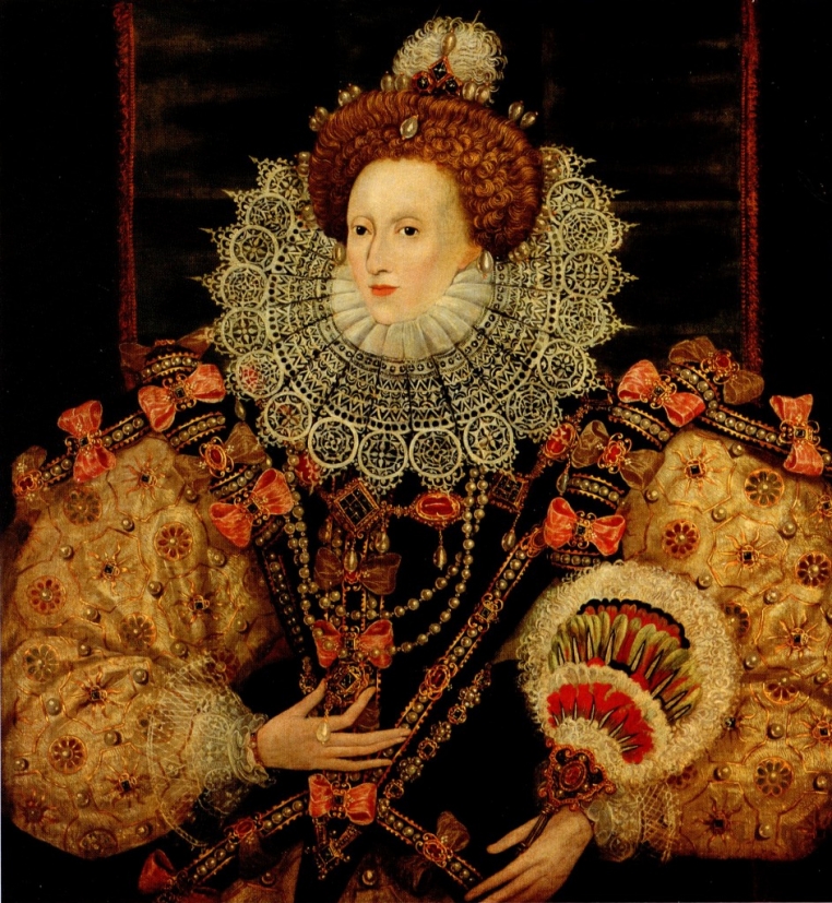 By or after George Gower, Portrait of Queen Elizabeth I (detail), ca. 1588. Oil on canvas. Private collection, Courtesy of Leicester Galleries, London