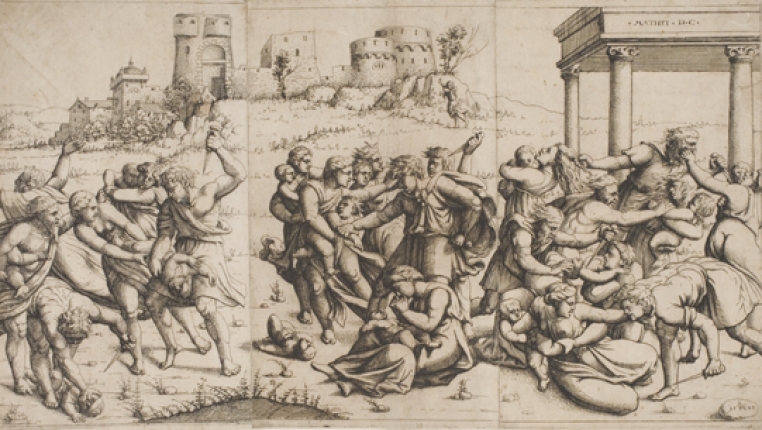 Augustin Hirschvogel, The Massacre of the Innocents, 1545. Etching printed from three plates, 292 x 519 mm. Museum purchase, The Dorothy Johnston Towne (Class of 1923) Fund, 2007.99
