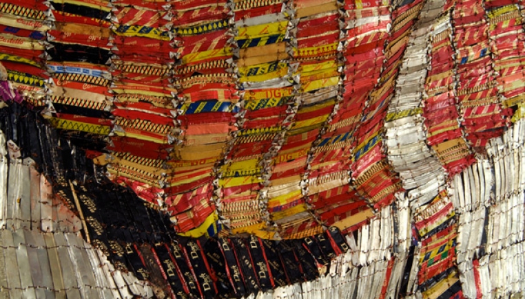 El Anatsui, Plot A Plan III, 2007. Aluminum and copper wire, 73 x 97 in. Photo courtesy: Jack Shainman Gallery.