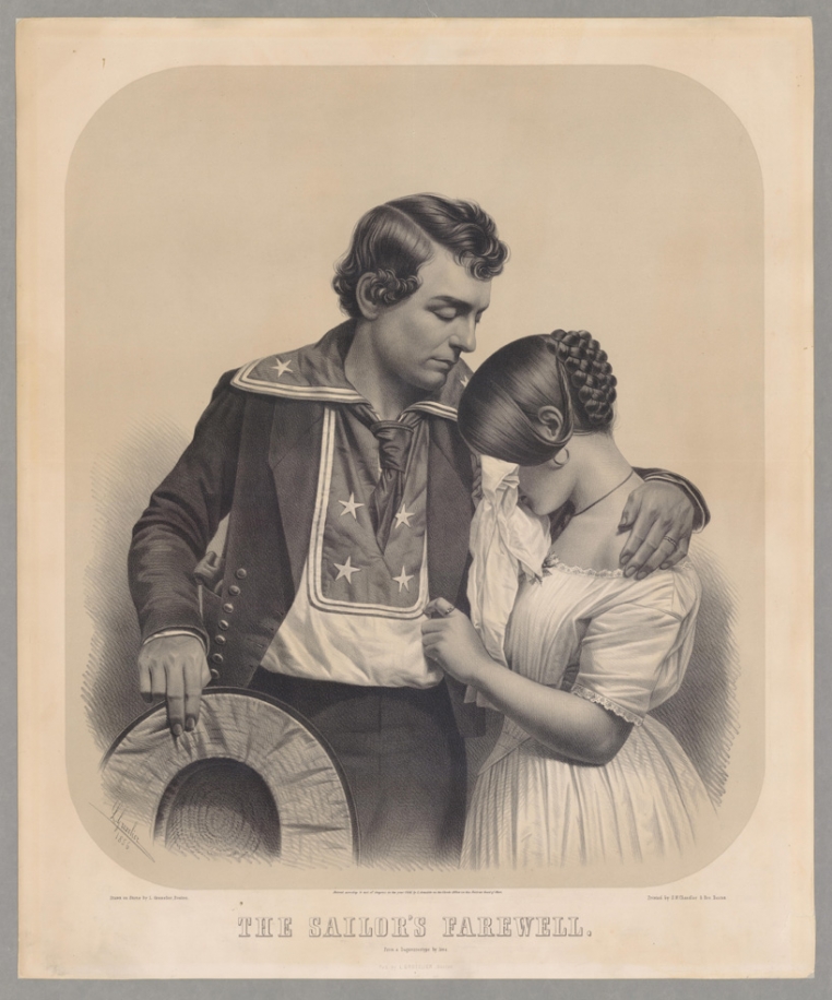 Leopold Grozelier, after a daguerreotype by Loyal Moss Ives, The Sailor’s Farewell, 1856. Tinted lithograph. American Antiquarian Society.