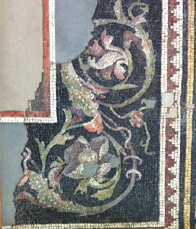 Unknown, Rinceaux and Meander, 1st Century C.E. Mosaic (stone and glass tesserae, mortar), 73 in. x 28 in. Gift of the Committee of Excavation, Antioch and Vicinity (given in appreciation of Prof. W. A. Campbell's work), 1933.10