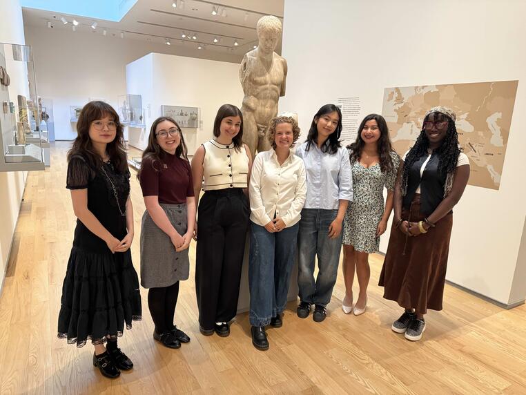 Seven students in the Davis Museum Galleries