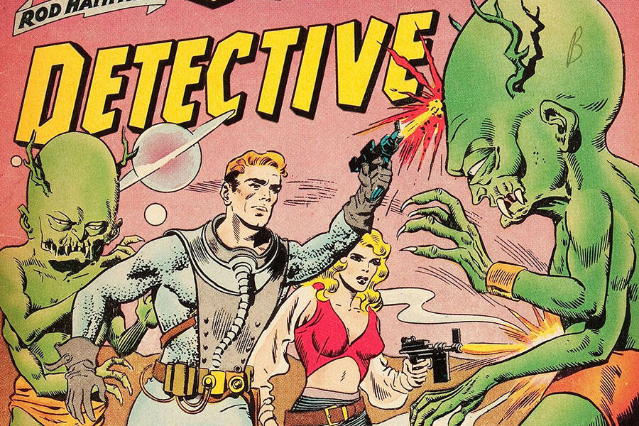 image of people fighting with green aliens