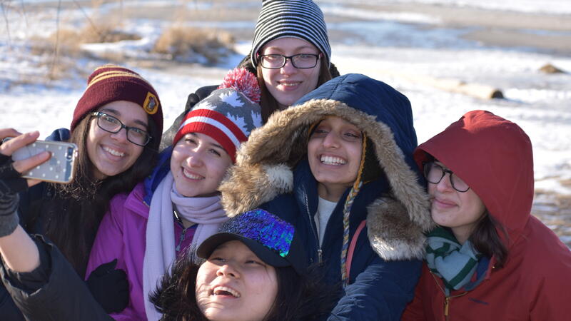 choir students taking a selfie on a trip